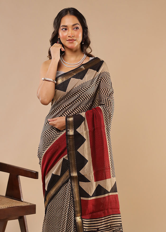 Grey Chanderi Cotton Saree With Blouse Piece