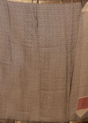Grey Chanderi Cotton Saree With Blouse Piece