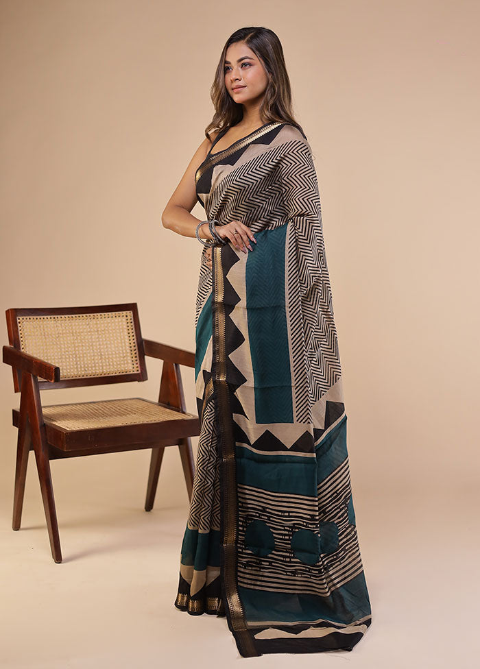 Grey Chanderi Cotton Saree With Blouse Piece