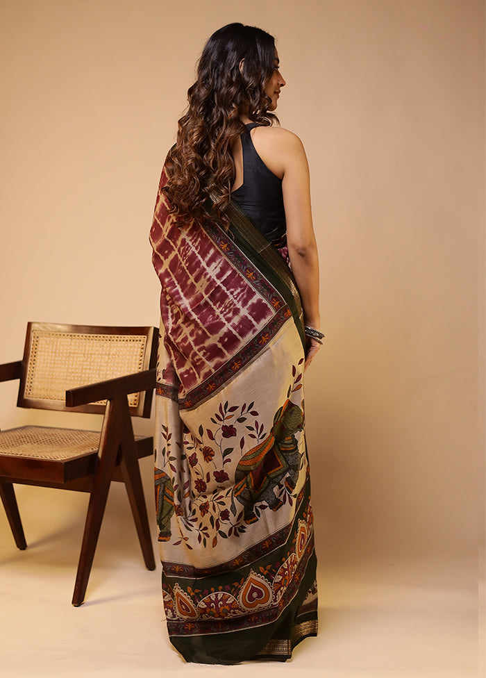 Maroon Chanderi Cotton Saree With Blouse Piece