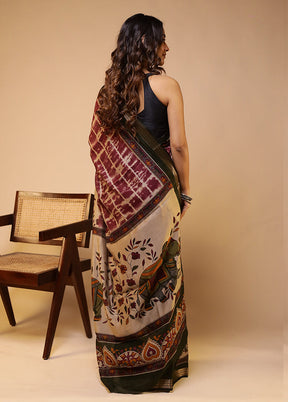 Maroon Chanderi Cotton Saree With Blouse Piece