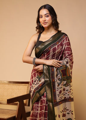 Cream Chanderi Cotton Saree With Blouse Piece