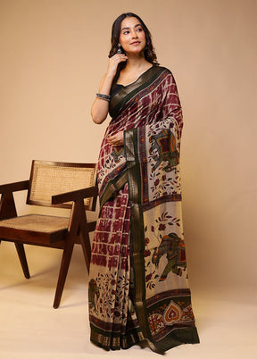 Maroon Chanderi Cotton Saree With Blouse Piece