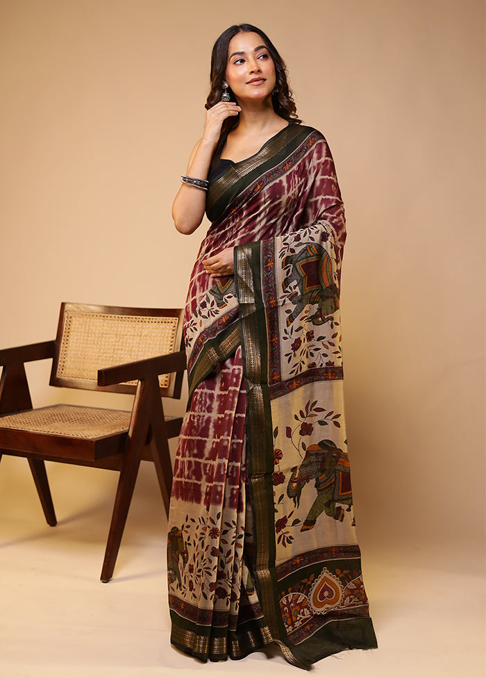 Maroon Chanderi Cotton Saree With Blouse Piece
