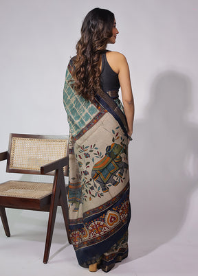 Cream Chanderi Cotton Saree With Blouse Piece