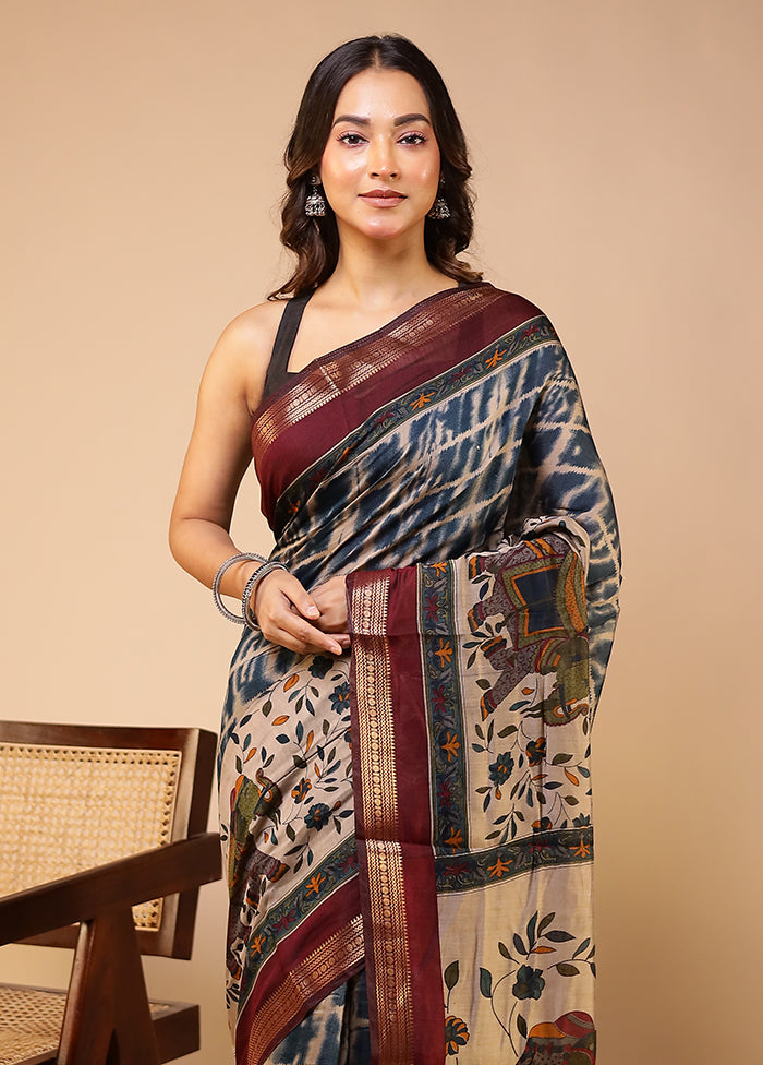 Cream Chanderi Cotton Saree With Blouse Piece