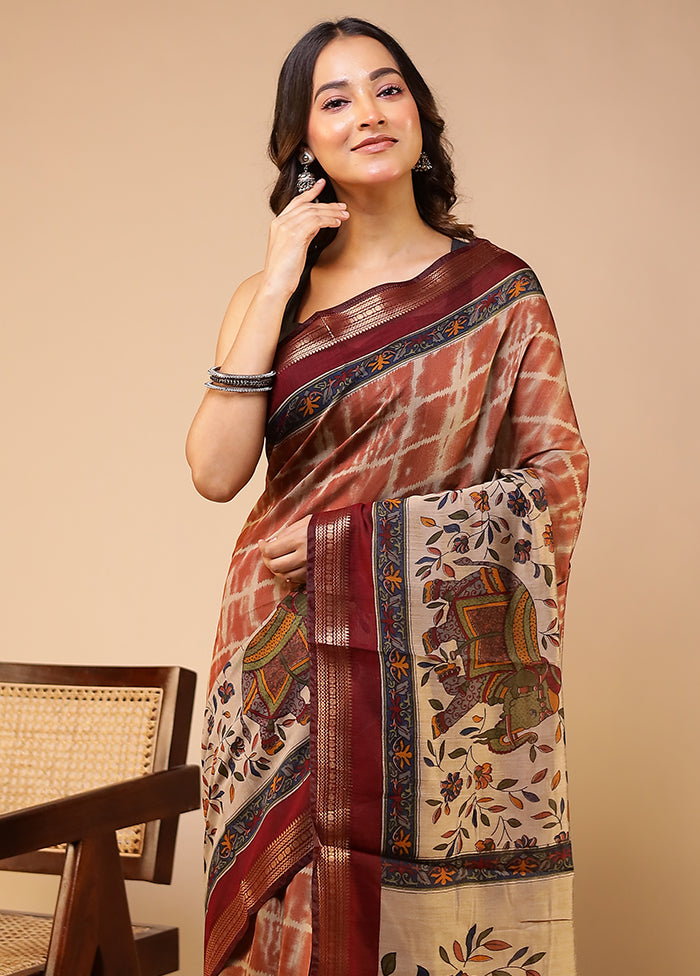 Cream Chanderi Cotton Saree With Blouse Piece