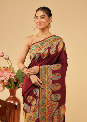Purple Handloom Pure Georgette Saree With Blouse Piece