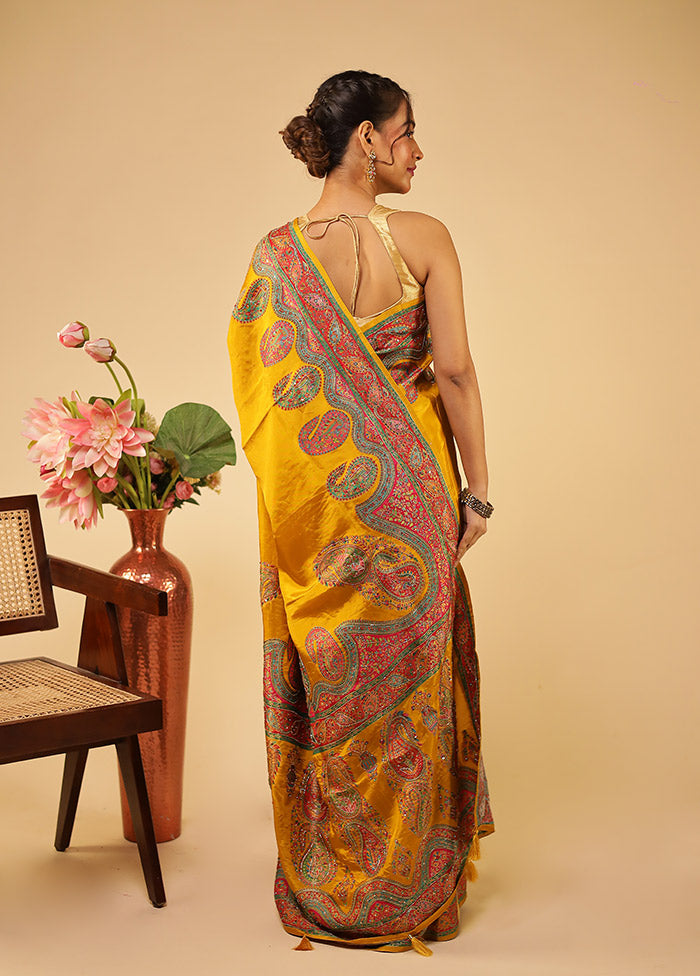 Yellow Handloom Pure Georgette Saree With Blouse Piece