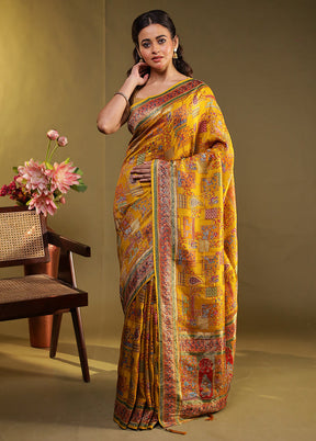 Multicolor Handloom Pure Georgette Saree With Blouse Piece