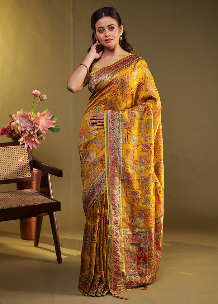Multicolor Handloom Pure Georgette Saree With Blouse Piece