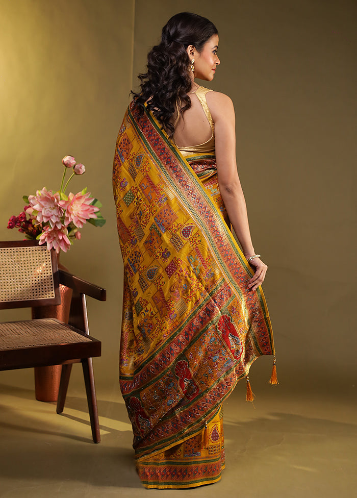 Multicolor Handloom Pure Georgette Saree With Blouse Piece