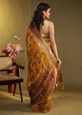 Multicolor Handloom Pure Georgette Saree With Blouse Piece