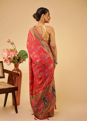 Multicolor Handloom Pure Georgette Saree With Blouse Piece