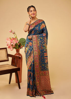 Blue Handloom Pure Georgette Saree With Blouse Piece