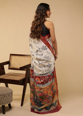 White Chanderi Cotton Saree With Blouse Piece