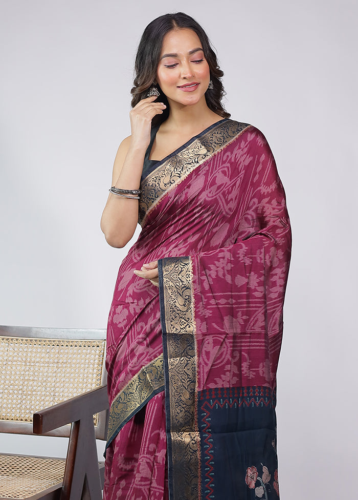 Maroon Chanderi Cotton Saree With Blouse Piece