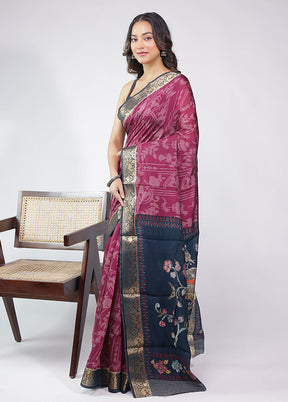 Maroon Chanderi Cotton Saree With Blouse Piece