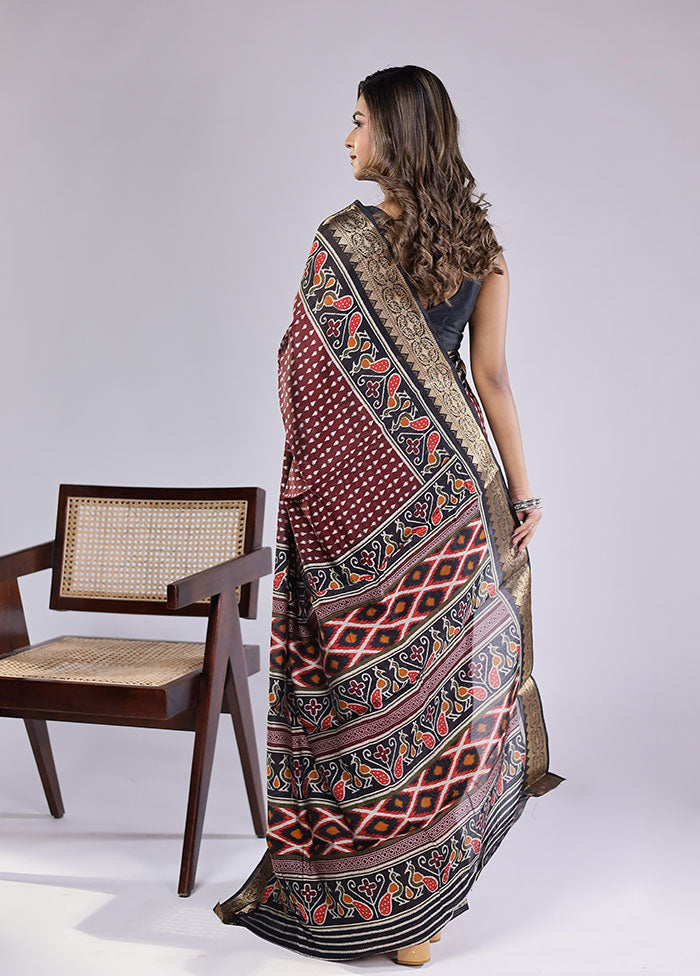 Maroon Chanderi Cotton Saree With Blouse Piece