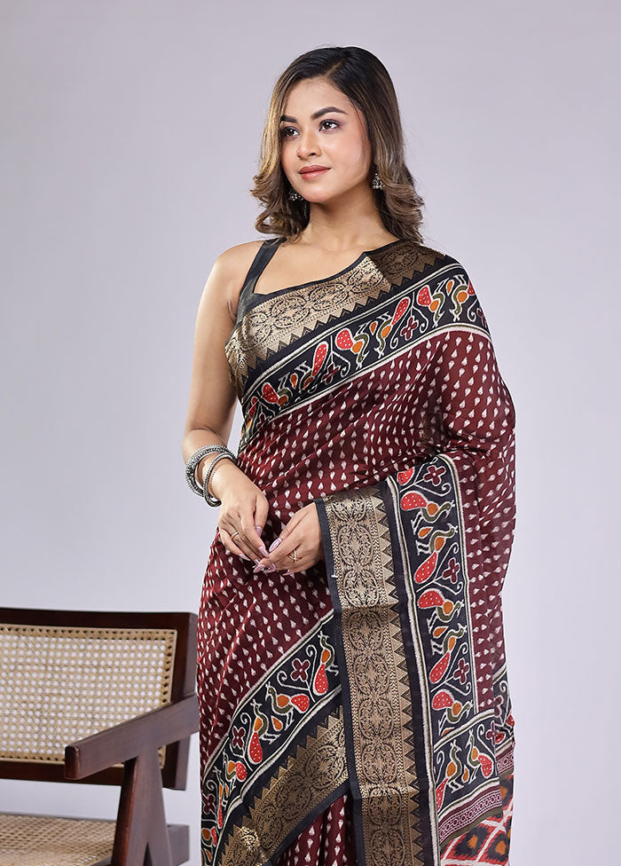 Maroon Chanderi Cotton Saree With Blouse Piece
