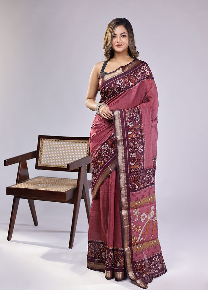 Pink Chanderi Cotton Saree With Blouse Piece