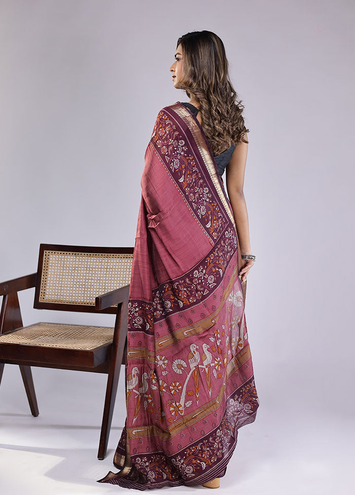 Pink Chanderi Cotton Saree With Blouse Piece