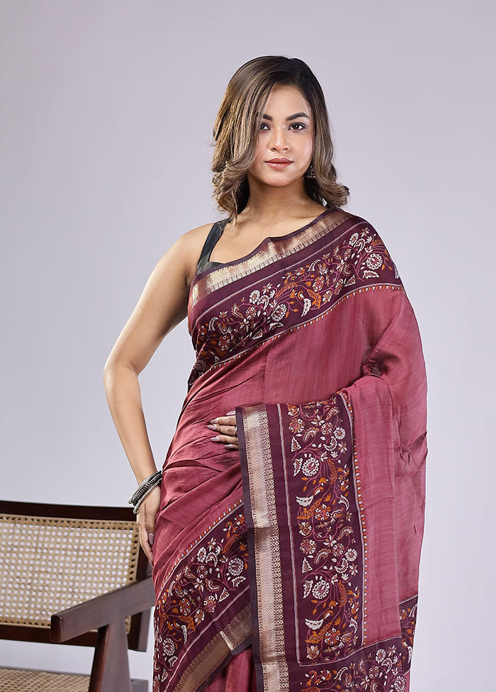 Pink Chanderi Cotton Saree With Blouse Piece