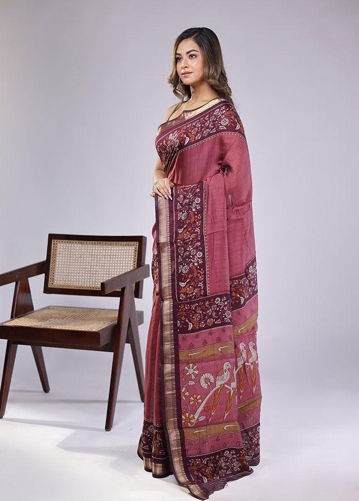 Pink Chanderi Cotton Saree With Blouse Piece