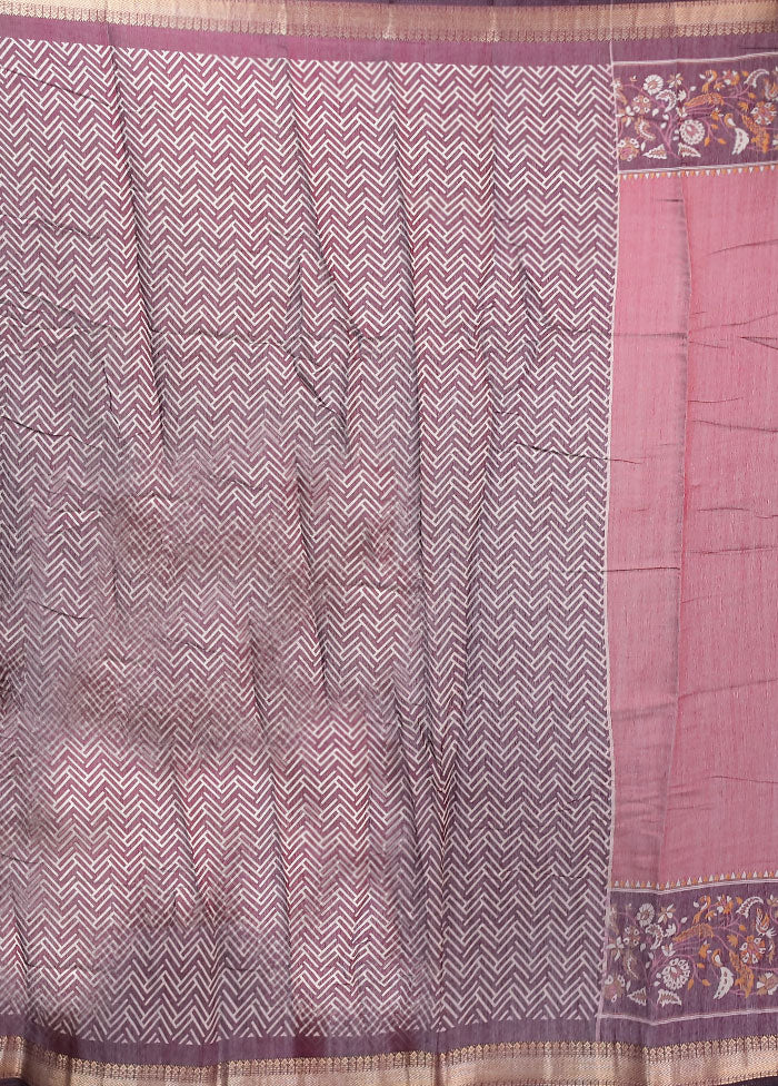 Pink Chanderi Cotton Saree With Blouse Piece