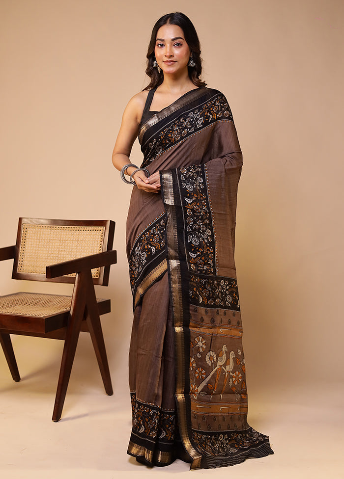 Grey Chanderi Cotton Saree With Blouse Piece