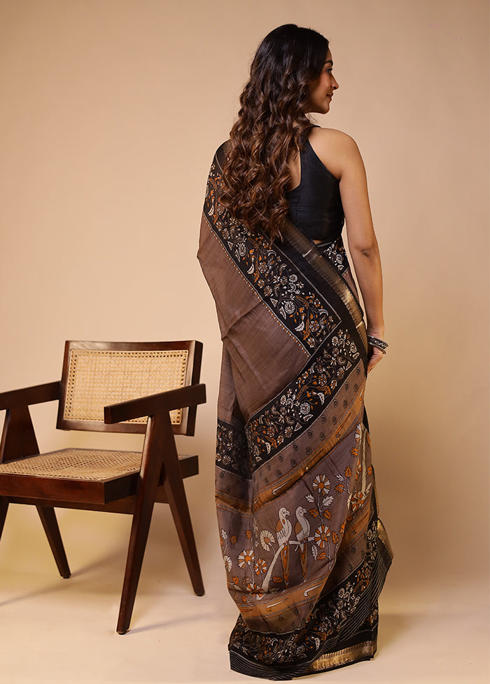 Brown Chanderi Cotton Saree With Blouse Piece