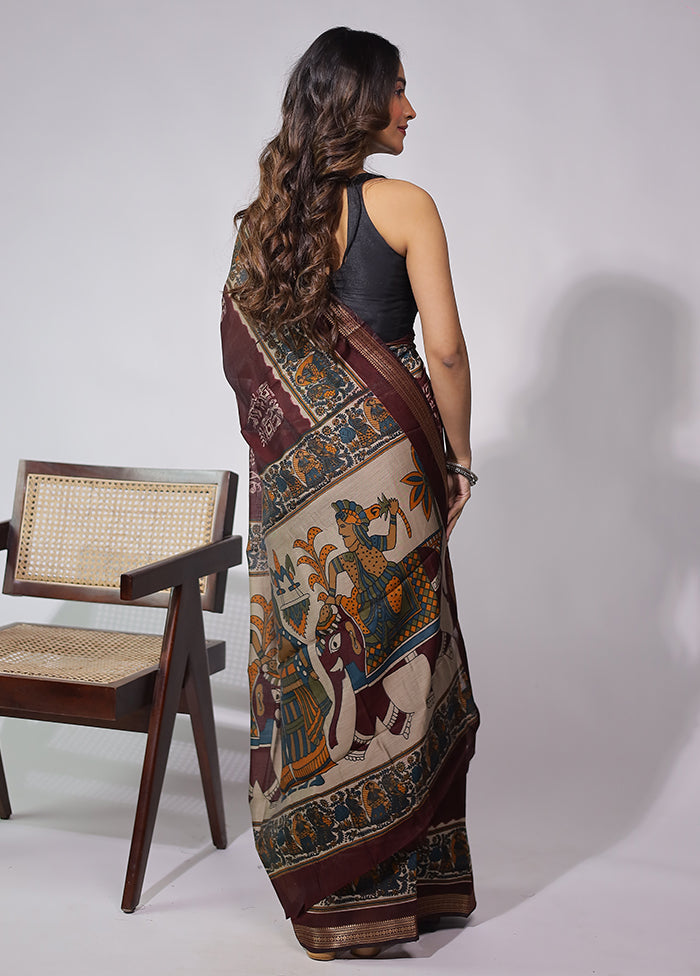 Maroon Chanderi Cotton Saree With Blouse Piece