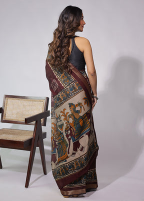 Maroon Chanderi Cotton Saree With Blouse Piece