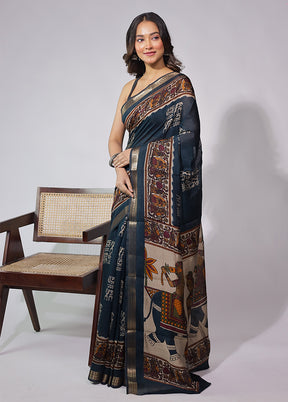 Blue Chanderi Cotton Saree With Blouse Piece