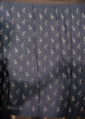 Blue Chanderi Cotton Saree With Blouse Piece