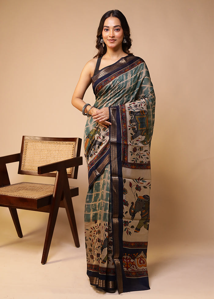 Cream Chanderi Cotton Saree With Blouse Piece