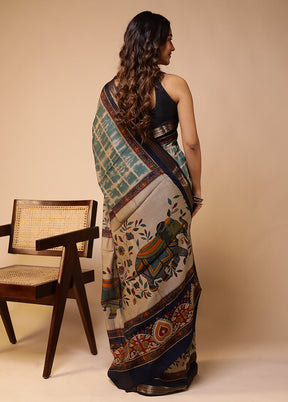 Cream Chanderi Cotton Saree With Blouse Piece