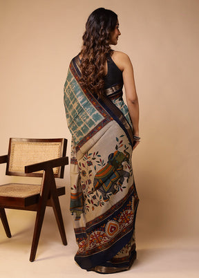 Multicolor Chanderi Cotton Saree With Blouse Piece