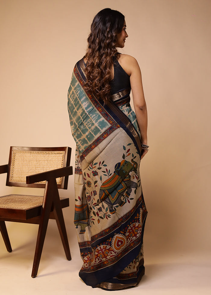 Multicolor Chanderi Cotton Saree With Blouse Piece