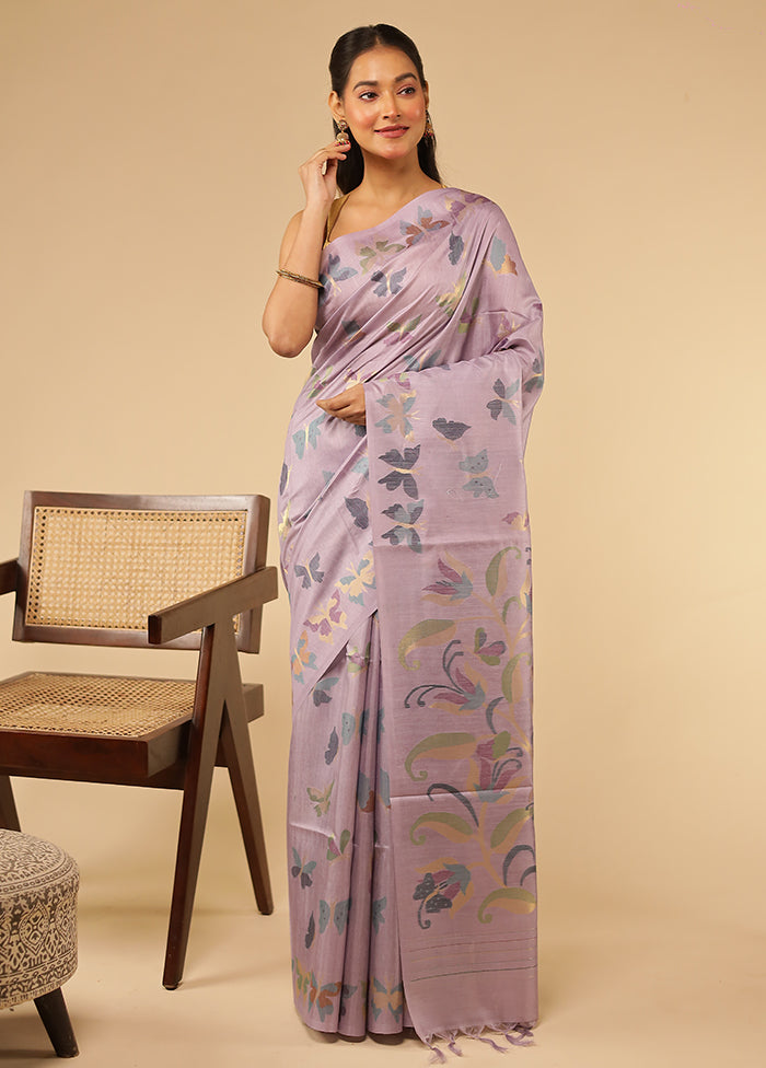 Purple Tussar Silk Saree With Blouse Piece