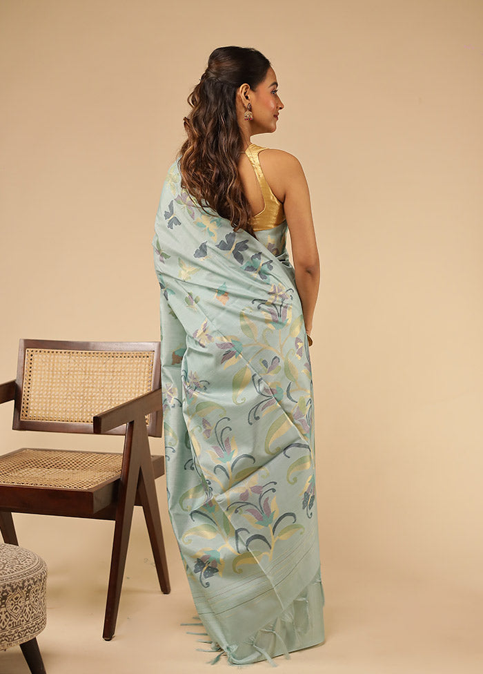 Green Tussar Silk Saree With Blouse Piece