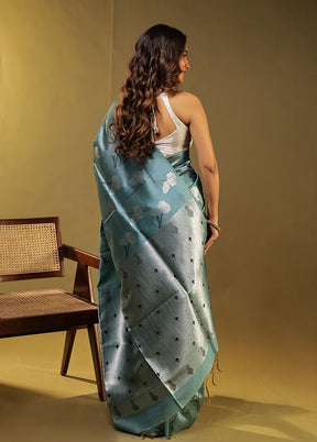 Blue Tussar Silk Saree With Blouse Piece