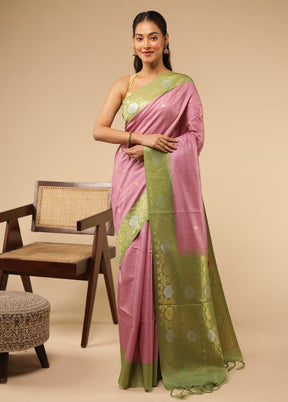 Pink Tussar Silk Saree With Blouse Piece