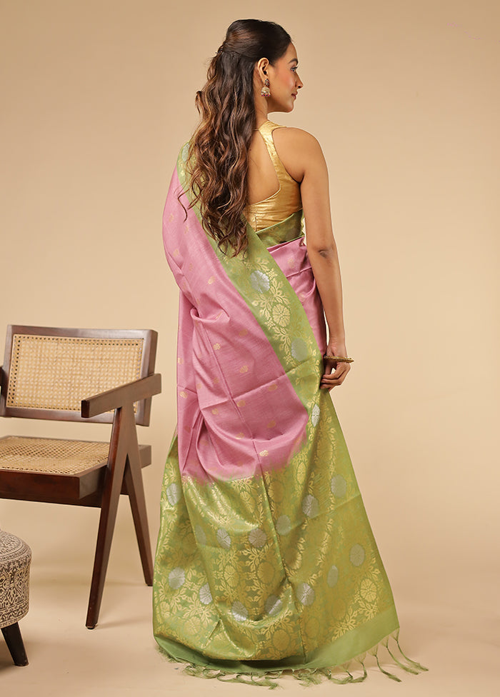 Pink Tussar Silk Saree With Blouse Piece