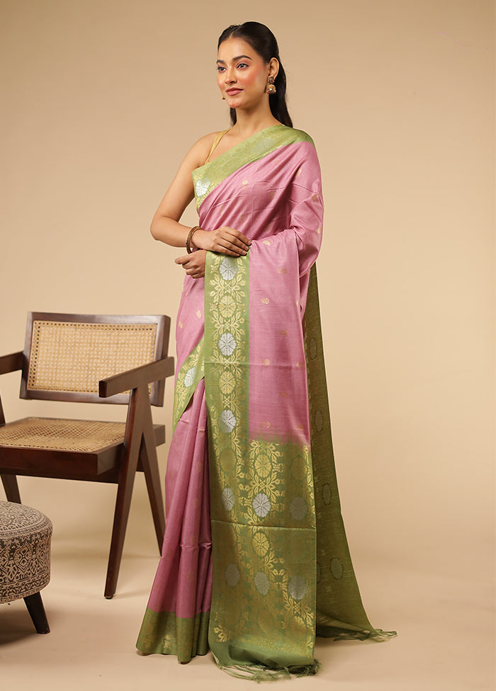 Pink Tussar Silk Saree With Blouse Piece