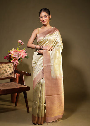 Green Tussar Silk Saree With Blouse Piece