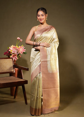 Cream Tussar Silk Saree With Blouse Piece