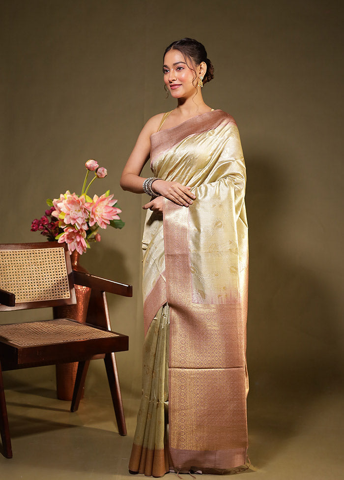 Cream Tussar Silk Saree With Blouse Piece