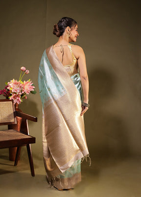 Blue Tussar Silk Saree With Blouse Piece