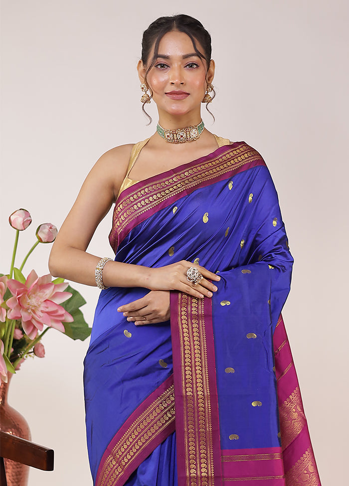 Blue Kanjivaram Silk Saree With Blouse Piece
